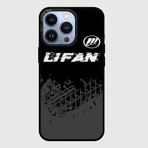 Чехол iPhone 13 Pro Lifan speed на темном фоне со следами шин: символ / 3D-Черный – фото 1