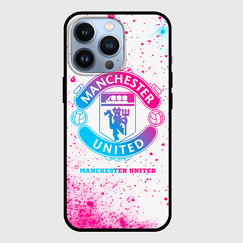 Чехол iPhone 13 Pro Manchester United neon gradient style / 3D-Черный – фото 1