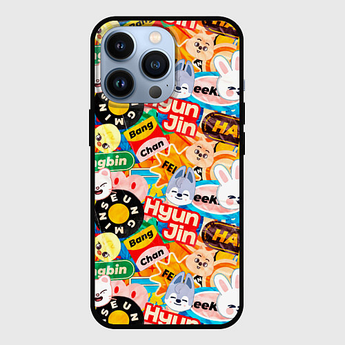 Чехол iPhone 13 Pro Skzoo stickers characters / 3D-Черный – фото 1