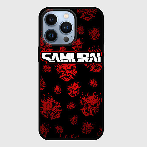 Чехол iPhone 13 Pro Samurai - Красный паттерн - Cyberpunk / 3D-Черный – фото 1