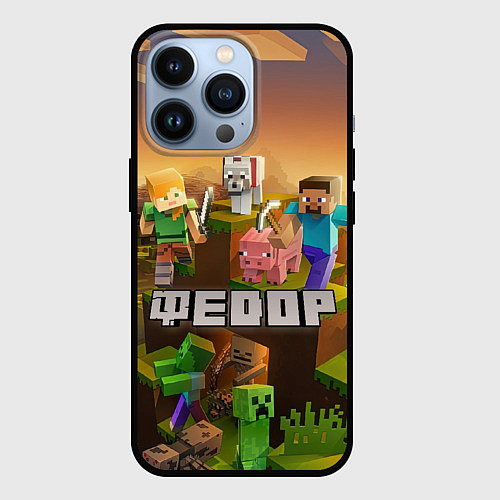 Чехол iPhone 13 Pro Федор Minecraft / 3D-Черный – фото 1