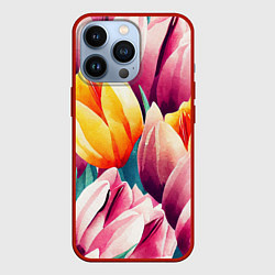 Чехол для iPhone 13 Pro Букет акварельных тюльпанов, цвет: 3D-красный