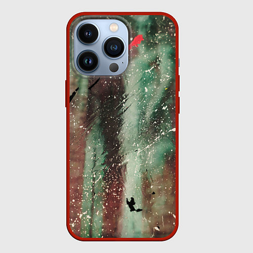 Чехол iPhone 13 Pro Абстрактные силуэты зданий и краски / 3D-Красный – фото 1