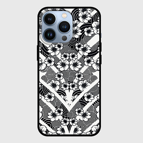 Чехол iPhone 13 Pro Сакура и круги на воде / 3D-Черный – фото 1