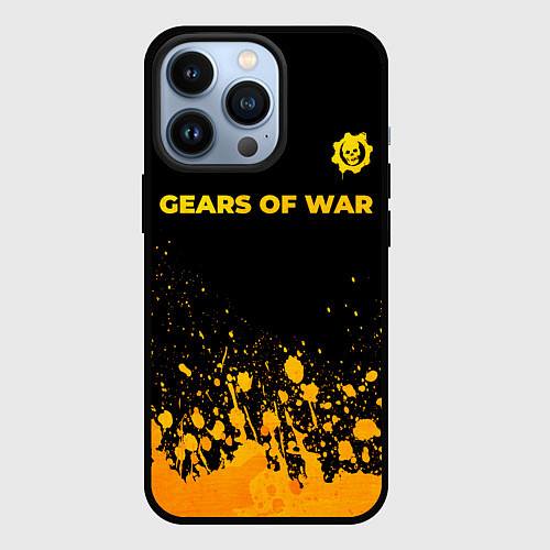 Чехол iPhone 13 Pro Gears of War - gold gradient: символ сверху / 3D-Черный – фото 1