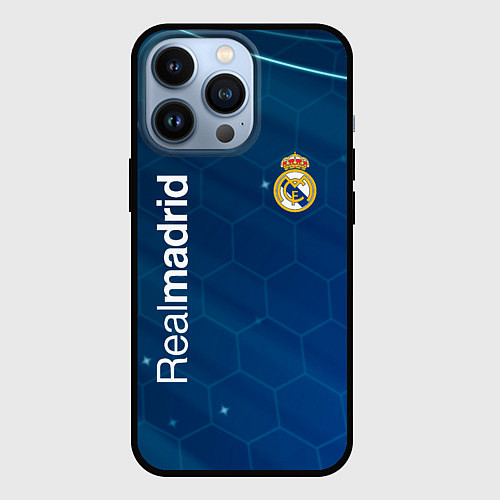 Чехол iPhone 13 Pro Real madrid голубая абстракция / 3D-Черный – фото 1