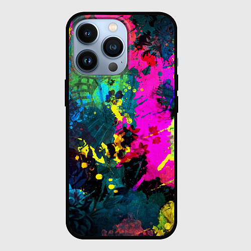 Чехол iPhone 13 Pro Разноцветные кляксы красов / 3D-Черный – фото 1