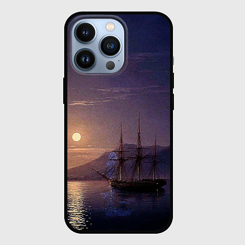 Чехол iPhone 13 Pro Парусник у берегов Крыма в лунную ночь Айвазовский / 3D-Черный – фото 1