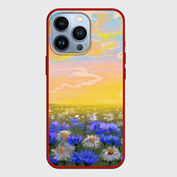 Чехол для iPhone 13 Pro Поле с ромашками и васильками, цвет: 3D-красный