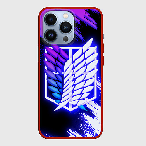 Чехол iPhone 13 Pro Attack on Titan - logo neon / 3D-Красный – фото 1