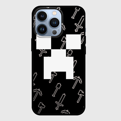 Чехол iPhone 13 Pro Майкрафт паттерн - Криппер / 3D-Черный – фото 1