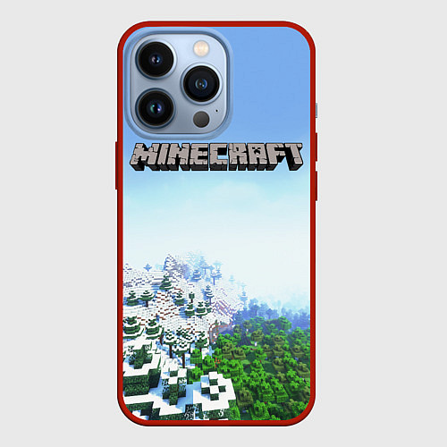 Чехол iPhone 13 Pro Зимний пейзаж - Майнкрафт / 3D-Красный – фото 1