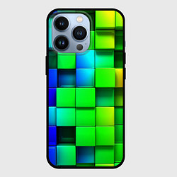 Чехол для iPhone 13 Pro Цветные неоновые кубы, цвет: 3D-черный