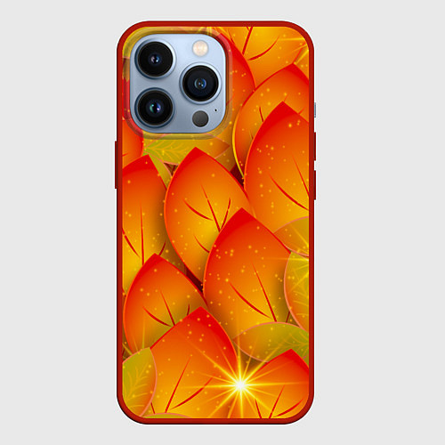 Чехол iPhone 13 Pro Осенние желтые листья / 3D-Красный – фото 1