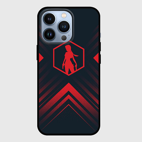 Чехол iPhone 13 Pro Красный символ Tomb Raider на темном фоне со стрел / 3D-Черный – фото 1