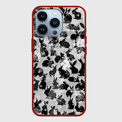 Чехол для iPhone 13 Pro Черные новогодние кролики, цвет: 3D-красный