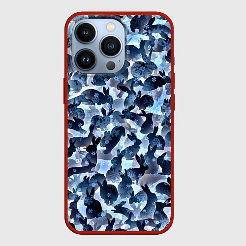 Чехол iPhone 13 Pro Новогдние кролики / 3D-Красный – фото 1