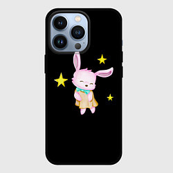 Чехол iPhone 13 Pro Крольчонок танцует со звёздами на чёрном фоне