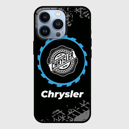 Чехол iPhone 13 Pro Chrysler в стиле Top Gear со следами шин на фоне / 3D-Черный – фото 1