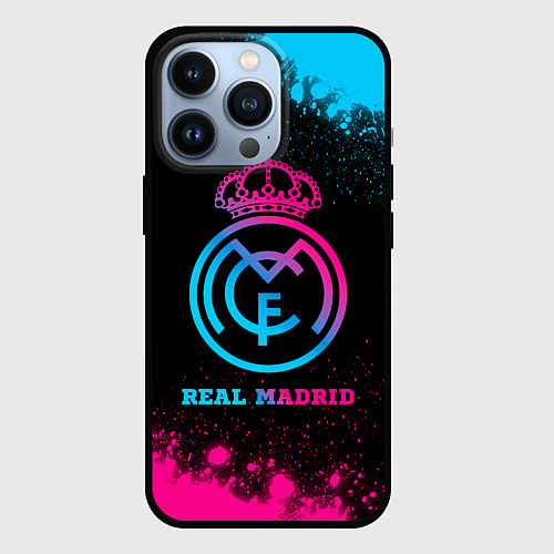 Чехол iPhone 13 Pro Real Madrid - neon gradient / 3D-Черный – фото 1