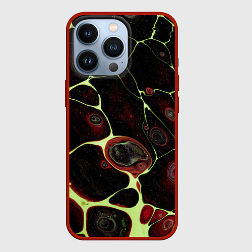 Чехол iPhone 13 Pro Кислотные разломы на поверхности / 3D-Красный – фото 1