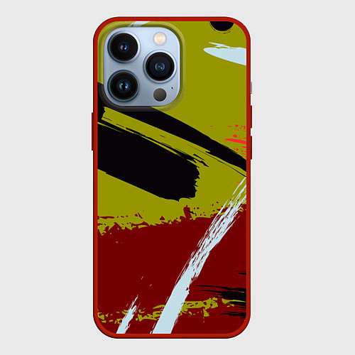 Чехол iPhone 13 Pro Множество красок на тёмно-зелёном фоне / 3D-Красный – фото 1