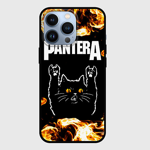 Чехол iPhone 13 Pro Pantera рок кот и огонь / 3D-Черный – фото 1