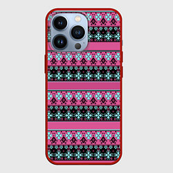 Чехол для iPhone 13 Pro Черно-розовый скандинавский орнамент, цвет: 3D-красный