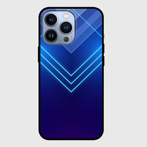 Чехол iPhone 13 Pro Глубокий синий с неоновыми полосами / 3D-Черный – фото 1