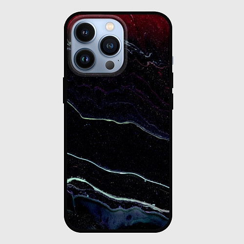 Чехол iPhone 13 Pro Тьма и белые линии песка / 3D-Черный – фото 1