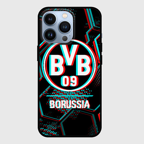 Чехол iPhone 13 Pro Borussia FC в стиле glitch на темном фоне / 3D-Черный – фото 1