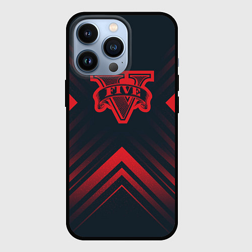 Чехол iPhone 13 Pro Красный символ GTA на темном фоне со стрелками / 3D-Черный – фото 1
