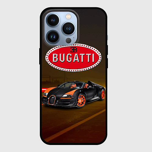 Чехол iPhone 13 Pro Bugatti на ночной дороге / 3D-Черный – фото 1