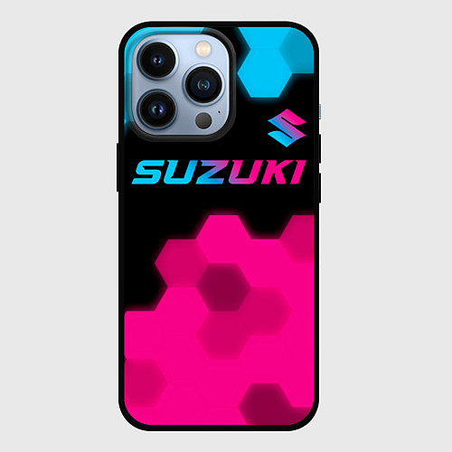 Чехол iPhone 13 Pro Suzuki - neon gradient: символ сверху / 3D-Черный – фото 1