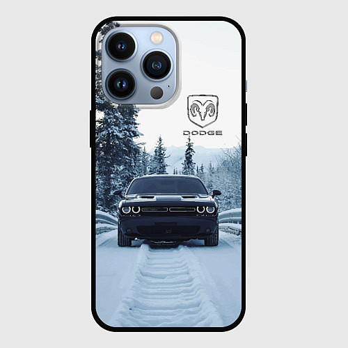 Чехол iPhone 13 Pro Dodge in winter forest / 3D-Черный – фото 1