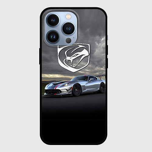 Чехол iPhone 13 Pro Dodge Viper ACR - 645 лошадок - трековые гонки / 3D-Черный – фото 1