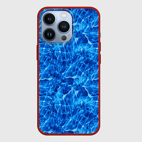 Чехол iPhone 13 Pro Синий лёд - текстура / 3D-Красный – фото 1