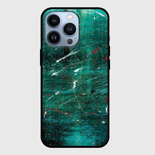 Чехол iPhone 13 Pro Светло-зелёный туман, краски и царапины / 3D-Черный – фото 1