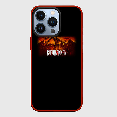 Чехол iPhone 13 Pro Человек-бензопила арт в стиле doom / 3D-Красный – фото 1