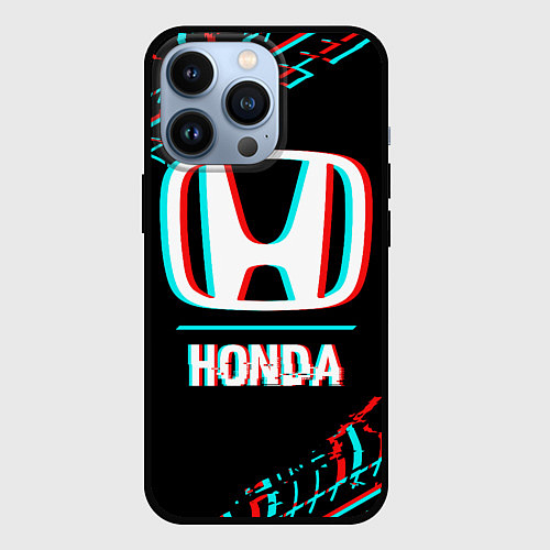 Чехол iPhone 13 Pro Значок Honda в стиле glitch на темном фоне / 3D-Черный – фото 1