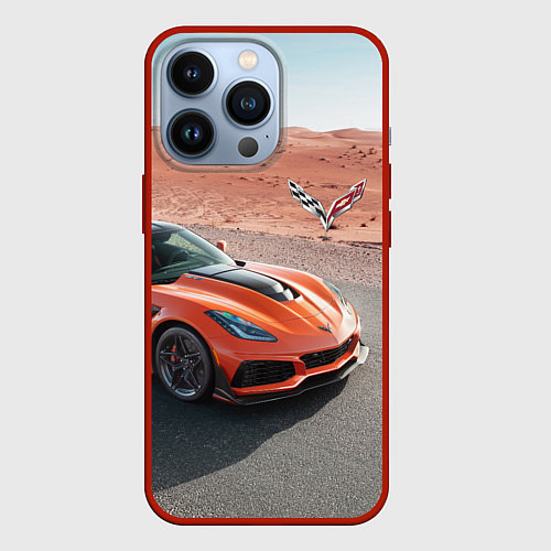 Чехол iPhone 13 Pro Chevrolet Corvette - Motorsport - Desert / 3D-Красный – фото 1