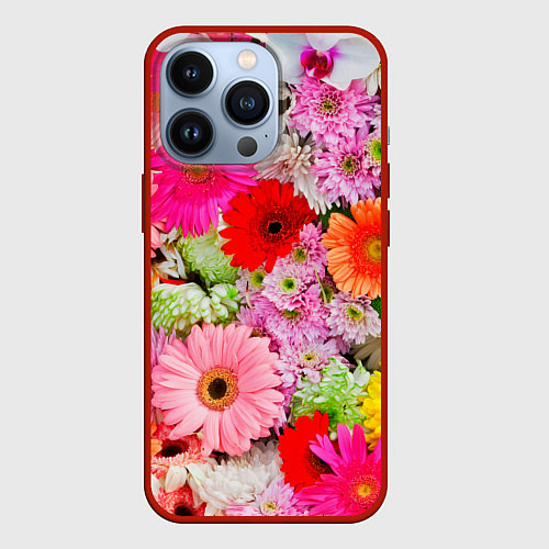 Чехол iPhone 13 Pro Colorful chrysanthemums / 3D-Красный – фото 1