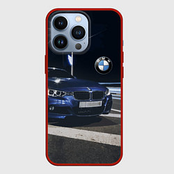 Чехол для iPhone 13 Pro BMW на ночной трассе, цвет: 3D-красный