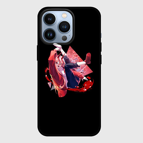 Чехол iPhone 13 Pro Человек-бензопила Пауэр на чёрном фоне / 3D-Черный – фото 1
