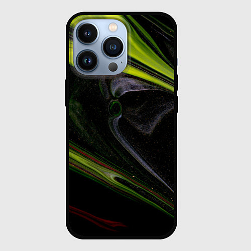 Чехол iPhone 13 Pro Зелёный песок в темноте / 3D-Черный – фото 1