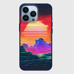 Чехол для iPhone 13 Pro Синтвейв неоновые горы на закате, цвет: 3D-тёмно-синий