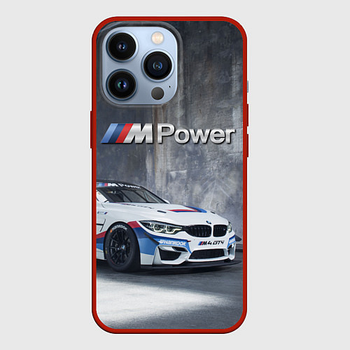 Чехол iPhone 13 Pro BMW M4 GT4 - racing team - motorsport / 3D-Красный – фото 1