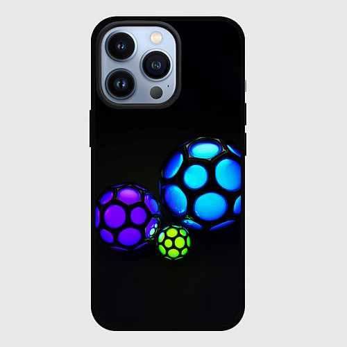 Чехол iPhone 13 Pro Объёмные неоновые шары / 3D-Черный – фото 1