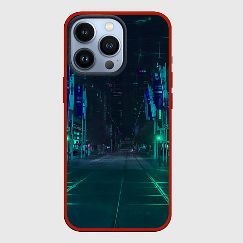 Чехол iPhone 13 Pro Неоновая ночная улица / 3D-Красный – фото 1