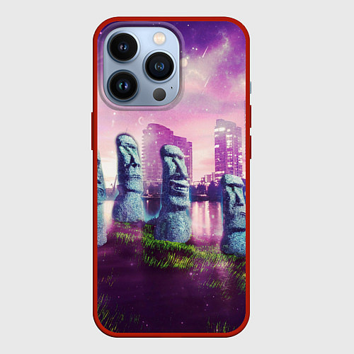 Чехол iPhone 13 Pro Мем камень лицо - головы Моаи / 3D-Красный – фото 1